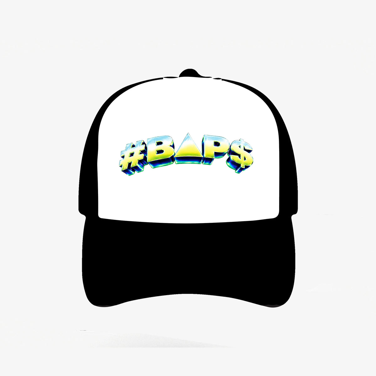 Black and white #BAP$ cap with colourful dimensional retro logo