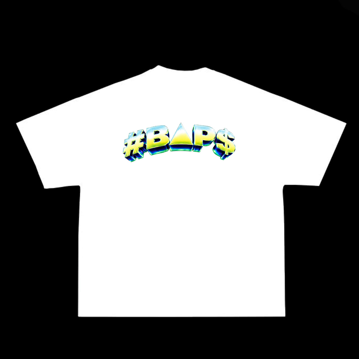 White #BAP$ Retro T-shirt front with colourful dimensional chest logo