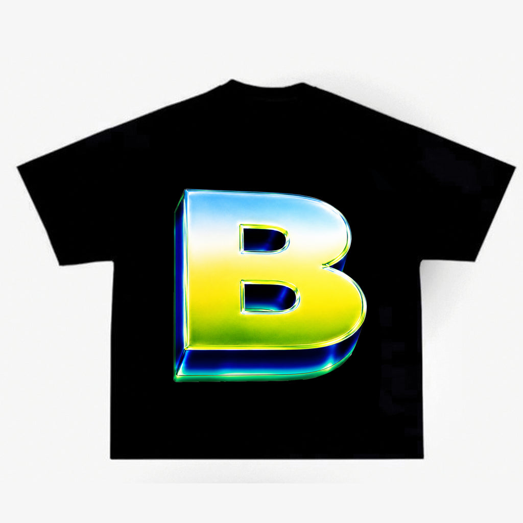 Black Retro T-shirt back with oversized colourful B graphic