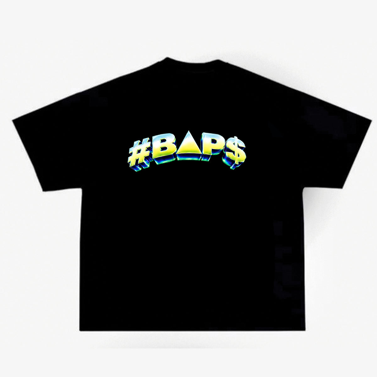 Black Retro T-shirt front with colourful #BAP$ logo